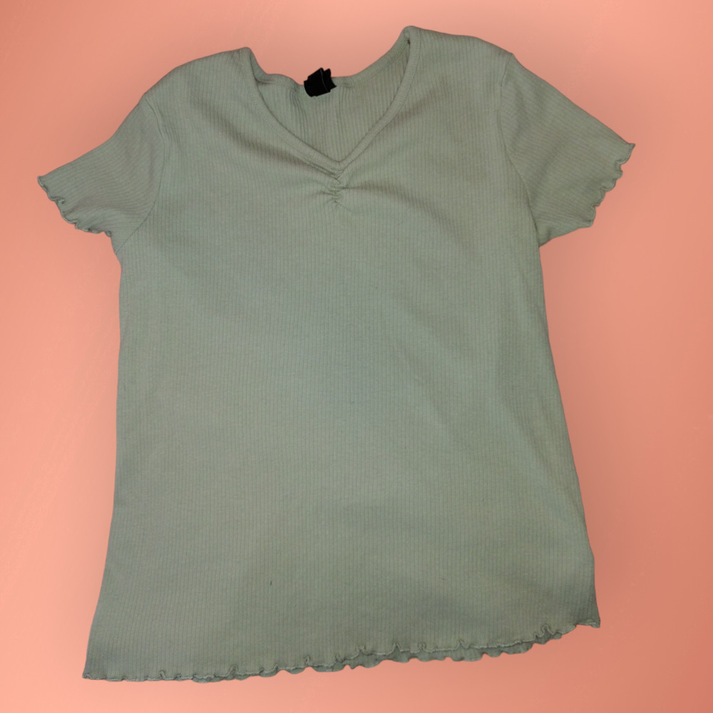 Y2K Lettuce leaf hem ribbed knit top shirt size XXL